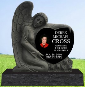 #1266L Elite Angel Black Granite Upright All Laser Etched Letters & Photos of Loved One 42" L x 6" W x 42" H