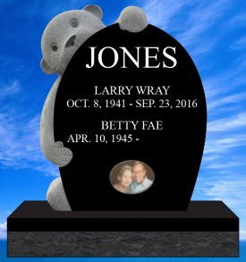 #1295 Elite Bear Black Granite Upright All Laser Etched Letters & Photos of Loved One 36" L x 6" W x 38" H