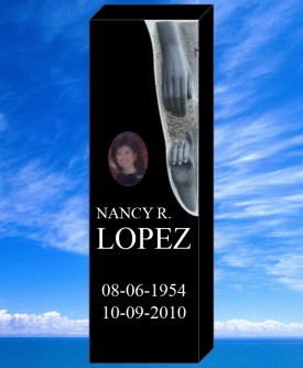 #1309L Elite Black Granite Upright All Laser Etched Letters & Photos of Loved One 14" L x 14" W x 44" H