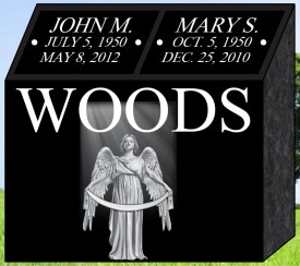 #1310L Black Cremation Pillar All Laser Etched Letters & Photos of Loved One 18" L x 9" W x 18" H