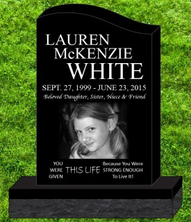 #1713L Elite Black Granite Upright All Laser Etched Letters & Photos of Loved One 34" L x 6" W x 42" H