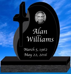 #2135 Elite Black Granite Upright Engraved Letters & Laser Etched Photo of Loved one 36" L x 6" W x 36" H    