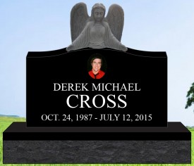 #2258L Elite Angel Black Granite Upright All Laser Etched Letters & Photos of Loved One 48" L x 8" W x 40" H