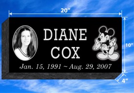 #680L Black Granite Grassermarker All Laser Etched Letters & Photo Size  20" Long X 10" Wide X 4" Thick     