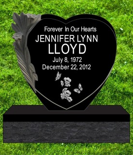 #910L Elite Heart Black Granite Upright All Laser Etched Letters & Photos of Loved One 36" L x 8" W x 36" H