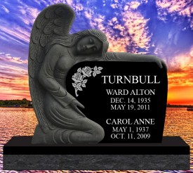 #1142 Elite Angel Black Granite Upright Engraved Letters & Laser Etched Photos of Loved One 48" L x 6" W x 42" H    