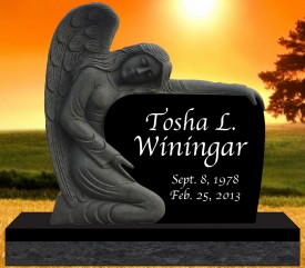 #1142L Elite Angel Black Granite Upright All Laser Etched Letters & Photos of Loved One 48" L x 6" W x 42" H    
