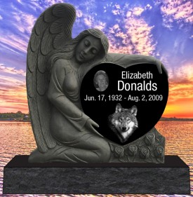 #1266 Elite Angel Black Granite Upright Engraved Letters & Laser Etched Photos of Loved One 42" L x 6" W x 42" H