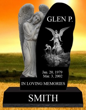#1306L Elite Angel Black Granite Upright All Laser Etched Letters & Photos of Loved One 42" L x 8" W x 54" H