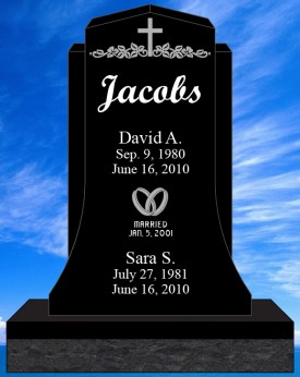 #1714L Elite Black Granite Upright All Laser Etched Letters & Photos of Loved One 34" L x 6" W x 42" H