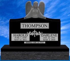 #2258 Elite Angel Black Granite Upright Engraved Letters & Laser Etched Photos of Loved One 48" L x 8" W x 40" H