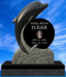 #2345 Elite Dolphin Black Granite Upright All Laser Etched Letters & Photos of Loved One 36" L x 6" W x 42" H