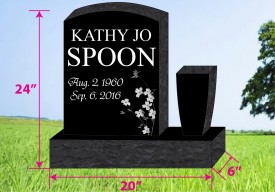 #354L Laser Etched Black Granite Upright Total Size 20"Long X  6"Thick X 24 "Tall